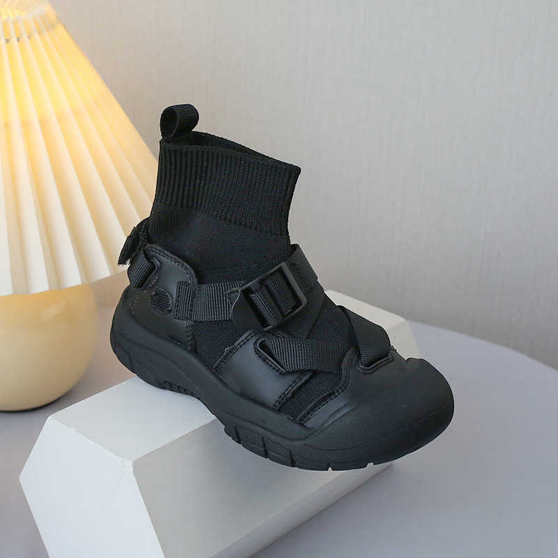 

Boots Socks shoes autumn new boys and girls high soft sole casual children's tide T230320, Black