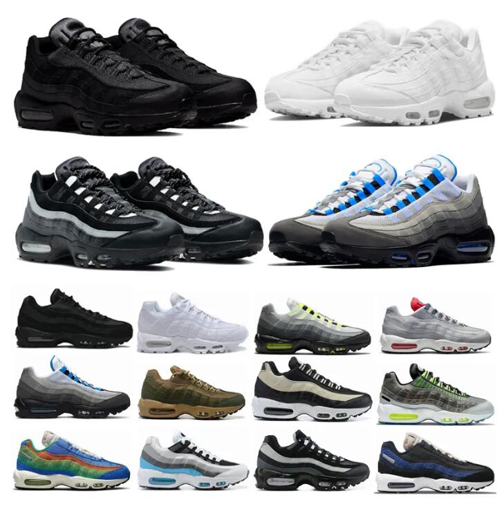 

OG 95 Running Shoes Men Women 95s Triple Black White Crystal Blue Denham Neon Solar Red Smoke Grey Matte Olive Running Club Mens Trainers Outdoor Sports Sneakers 40-46, 39