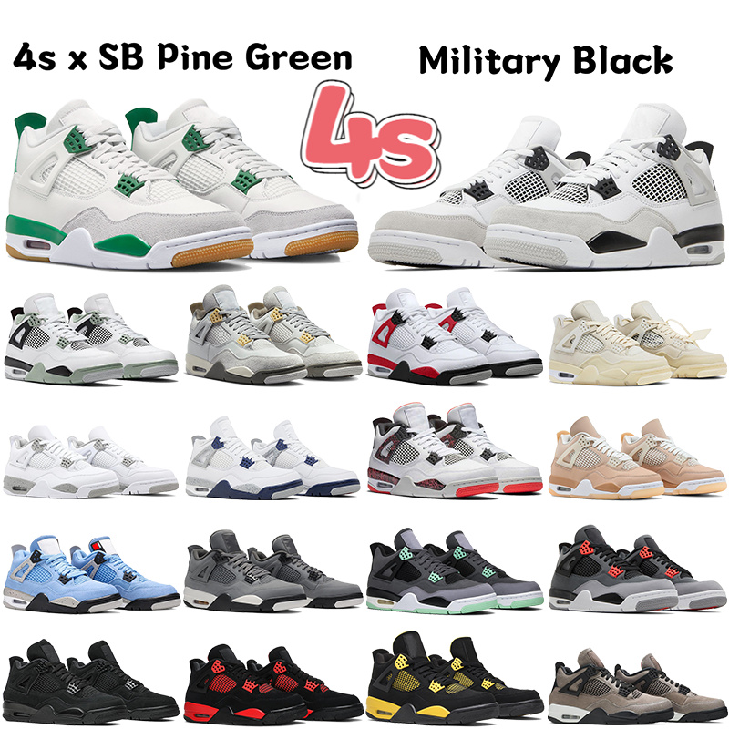 

4 4s basketball shoes designer men women jumpman OG sneakers Pine Green Military Black Cat Seafoam University Blue Bred Red Thunder mens womens sports sneaker 36-47, #41- mushroom
