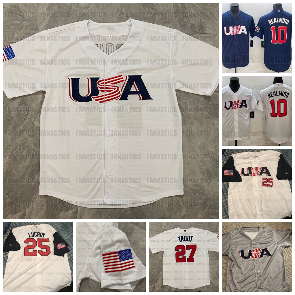 

27 Mike Trout 3 Mookie Betts Team USA 2023 World Baseball Classic Jerseys WBC Pete Alonso Trea Turner J. T. Realmuto United States Nolan Arenado Kyle Tucker Jeff McNeil, 2017 youth s-xl