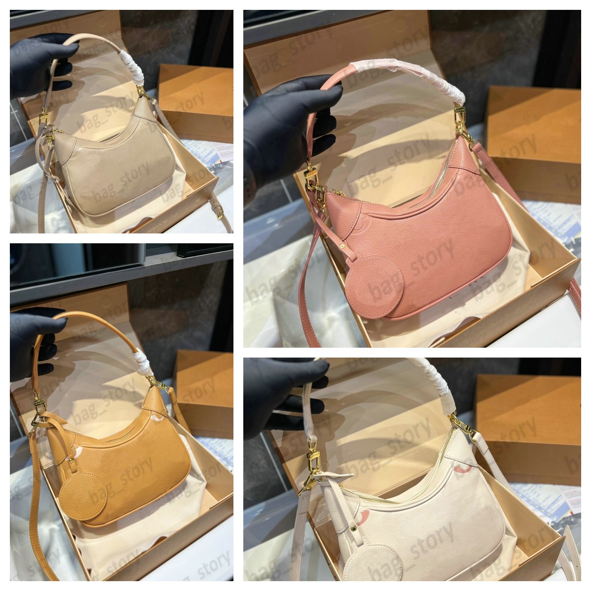 

BAGATELLE Hobo Bag Women Shoulder CrossBody Bags Leather Handbag Luxury Underarm Lady Purses M46112