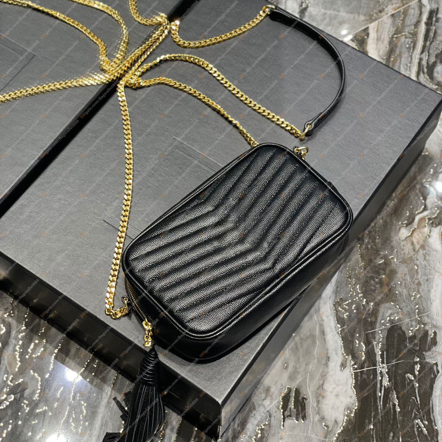 

Mini Bag Cowhide camera bag with Tassel Charm lou Women Crossbody Messenger Purse Leather Shoulder Bags Fashion Handbag Gold Hardware Evening Clutch Wallet, Black gold chain