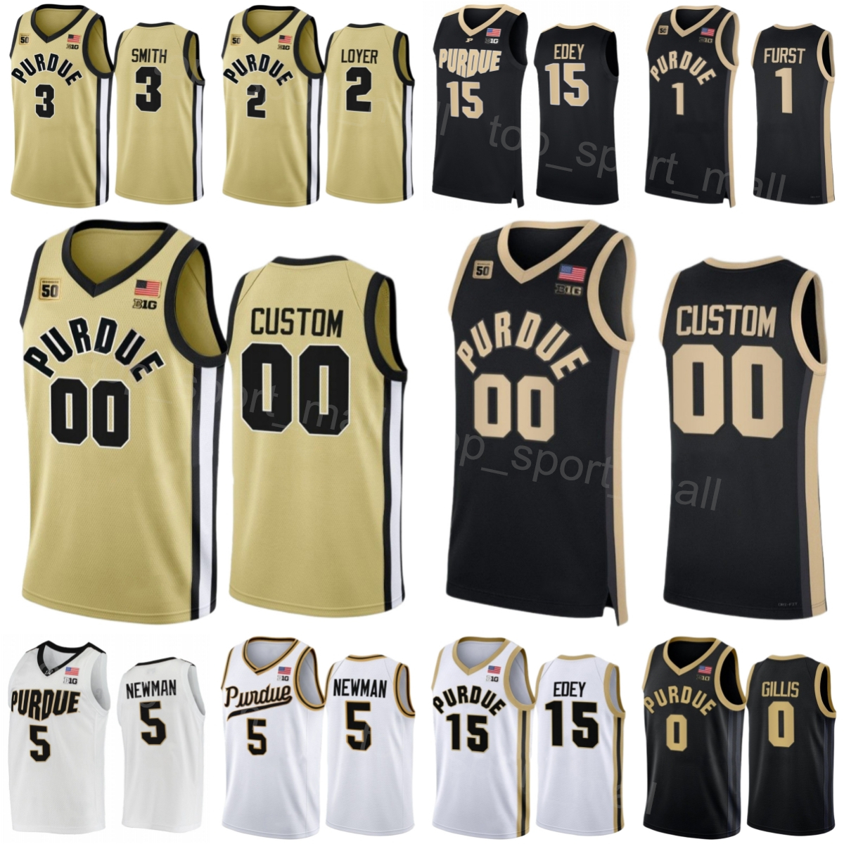 

College Purdue Boilermakers Jersey Basketball 15 Zach Edey 2 Fletcher Loyer 3 Braden Smith 0 Mason Gillis 5 Brandon Newman 1 Caleb Furst Stitched University NCAA, Black