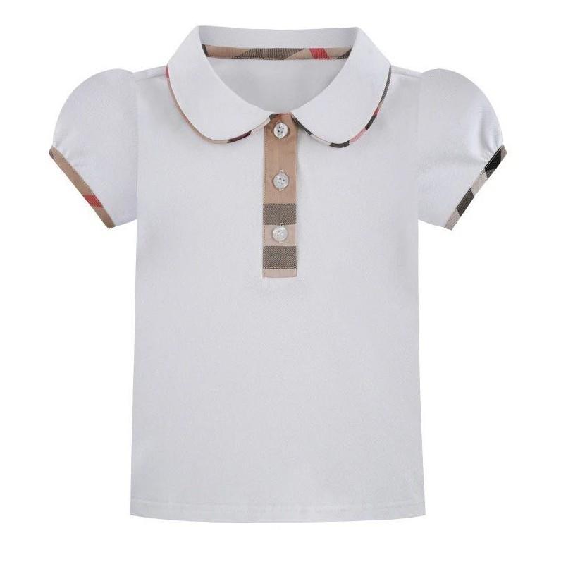 

Summer Baby Girls T-shirts Cotton Girl Turn-Down Collar T-shirt Preppy Style Kids Short Sleeve Tops Tees Children Casual T Shirt, White