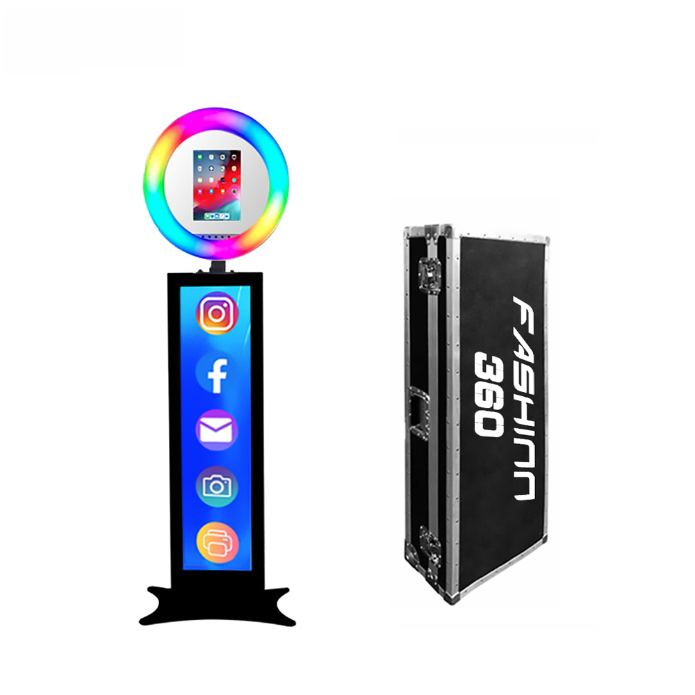 

Fashinn360 White All in one iPad Photo Booth for Portable Photo Booth Adjustable with RGB LED Ring Light for Wedding Halloween Christmas