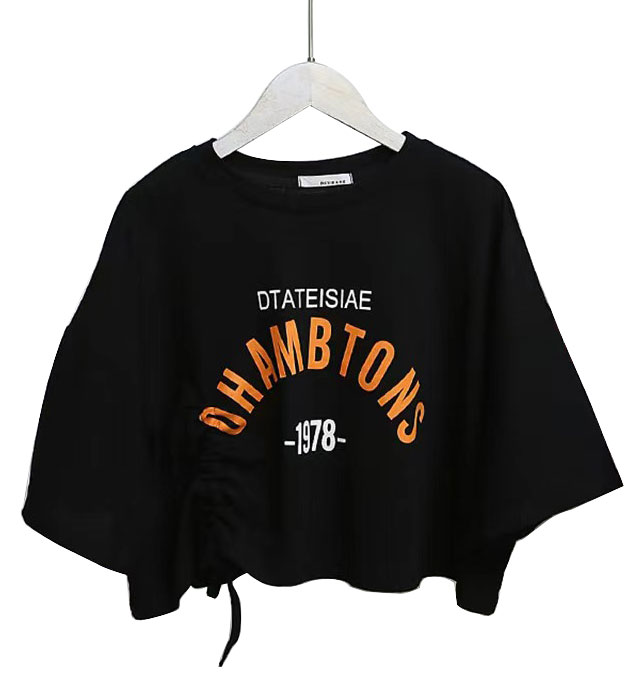 

Tops Fashion printing chic drawcord short top bottom shirt Women's design temperament Women's short sleeve T-shirt Women, Customize
