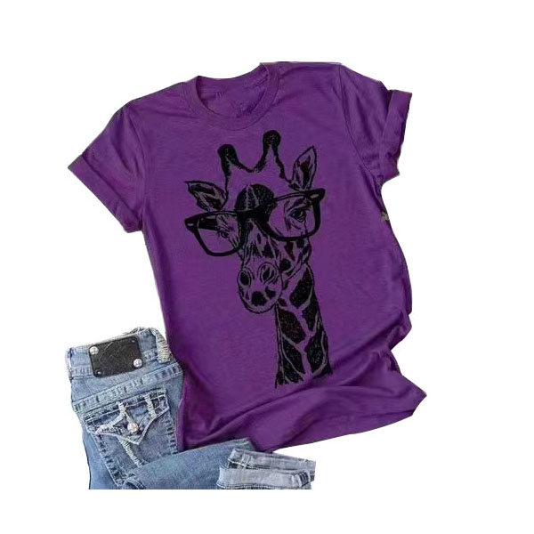 

New Summer Tops Giraffe Print T-shirt Women's Cartoon Casual T-shirt Women's Short Sleeve Clothing, Customize