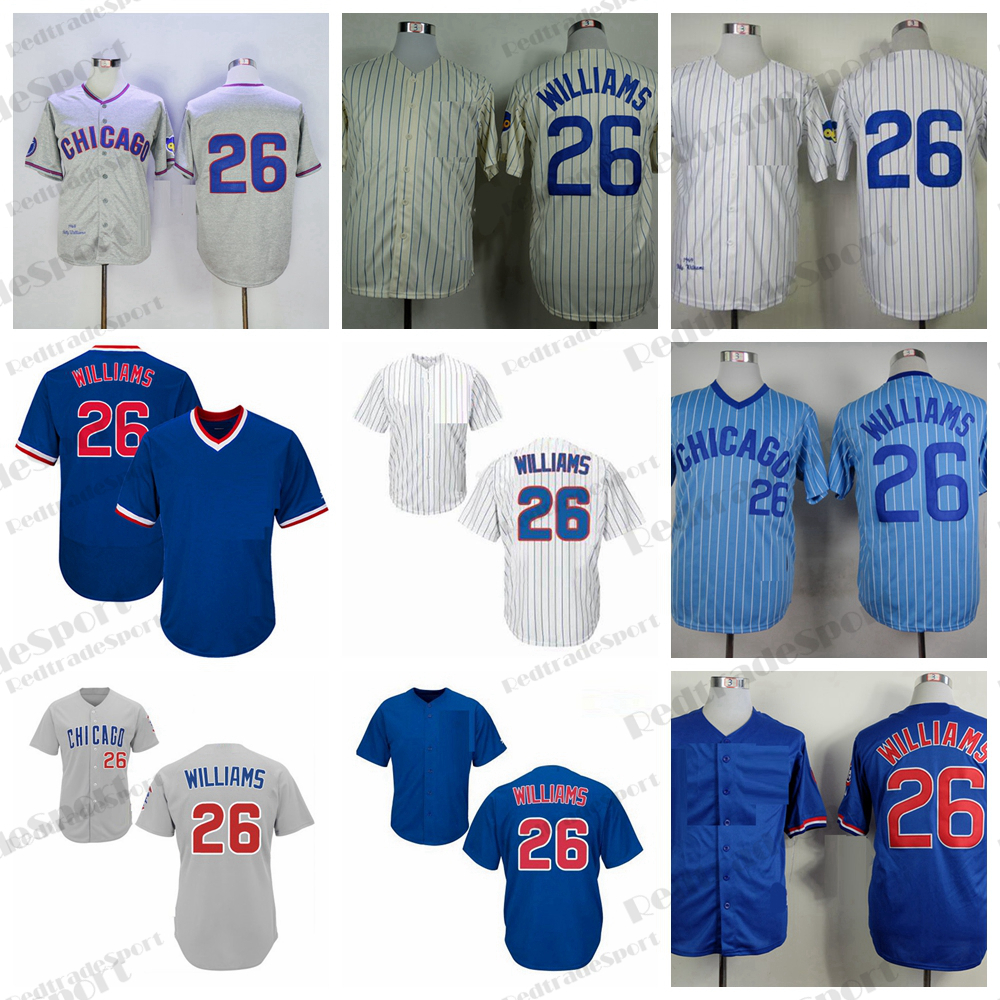 

Mens 26 Billy Williams Baseball Jerseys Vintage 1968 Stitched Jersey Grey Blue Black Shirts