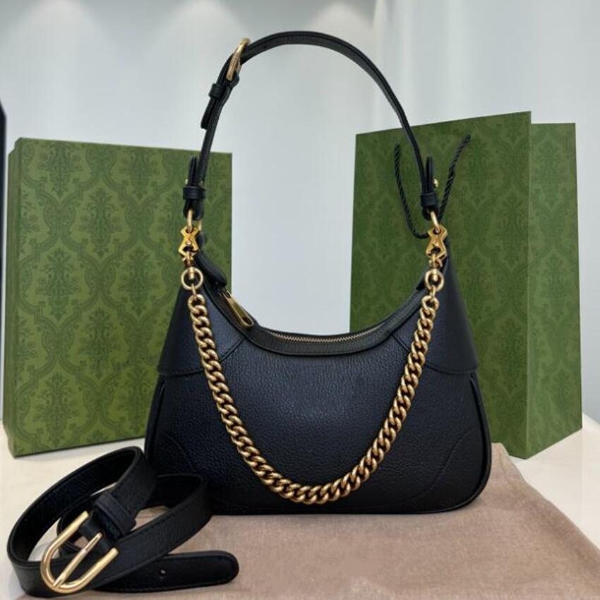 

Genuine leather Designer woman bag luxury hobo shoulder bags handbag original box with strap and chain zipper wholesale, 731817 black