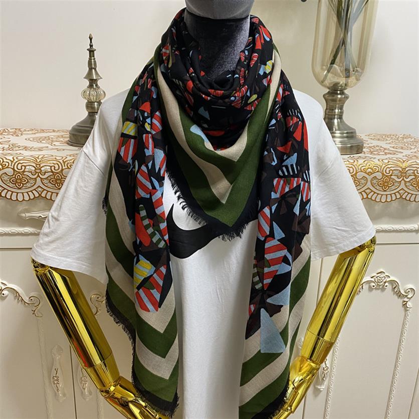 

Women's square scarf shawl good quality 100% cashmere material red print letter butterfly pattern size 130cm - 130cm2680