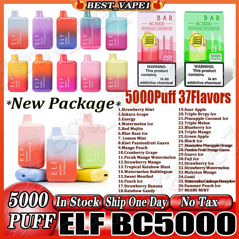 

Authentic Code Elf BC5000 puff Disposable bar E cigarettes Puff 5000 Vape Pen 13ml Dual Mesh Coil Pods 650mAh Rechargeable Battery Vs Lost Marry 37 Flavors Avaible