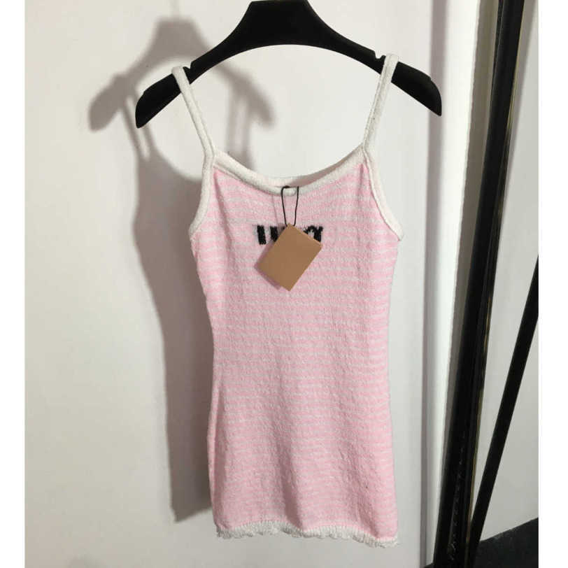 

23ss brand designer women dress Breast letter stripe knitted Color matching suspender dresses High quality womens clothing a1