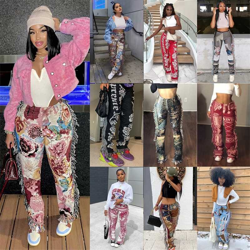 

Women Pants Designer Colorful Side Tassels Patchwork Striped Print Jogger Pant Fashion Casual Bodycon Sweat Trousers, #10