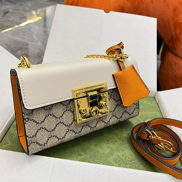 

2023 Padlock hot selling designer bag crossbody bag designer handbag lady bag chain bag Genuine Leather shoulder bag 735103, Orange