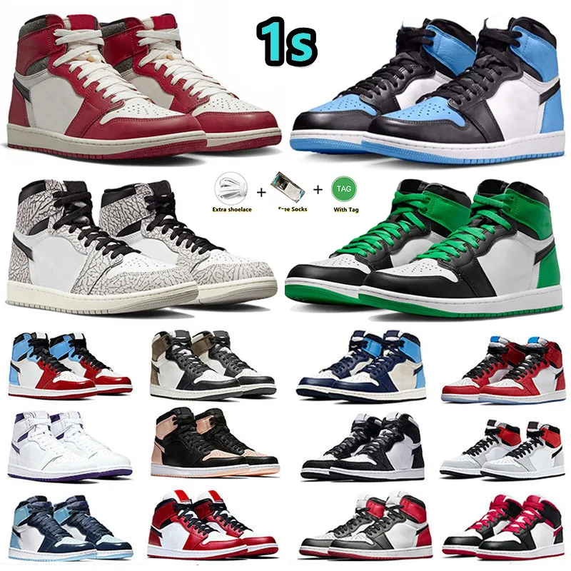 

UNC Toe 1s 1 Mens Basketball Shoes Lost & Found True Blue Gorge Green StarFish Lucky Green Panda University Blue Royal White Cement Stealth Men women sports Sneakers, Color#18