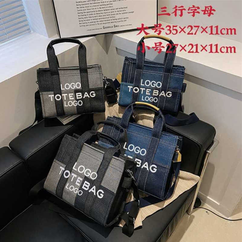 

Wholesale Denim Canvas Tote Bag Single Shoulder Bag Personalized Handbag Splicing Fashion Messenger Bag, Black