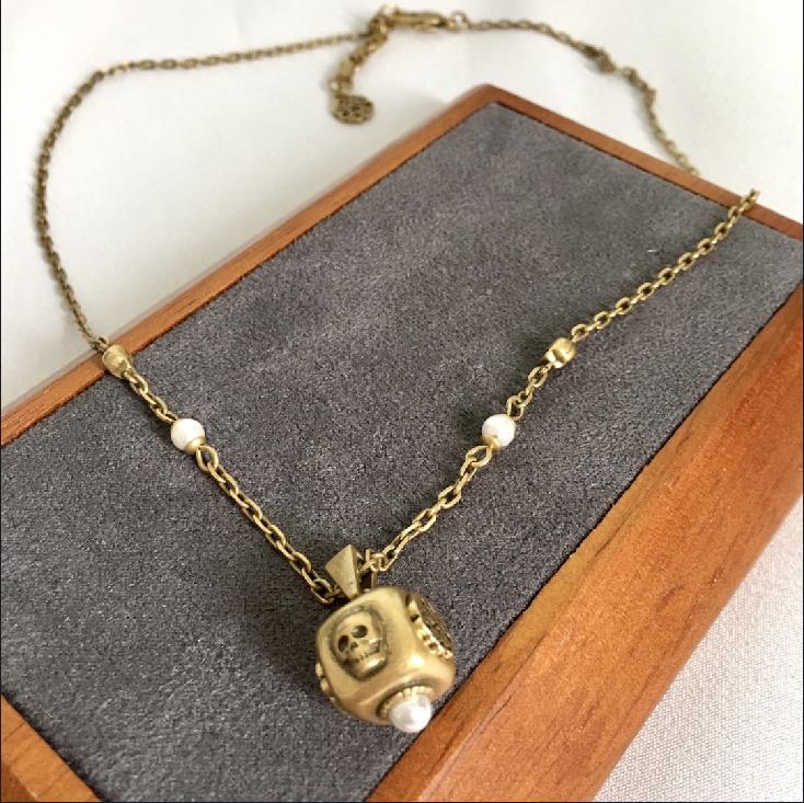 

Gemstone Pearl Pendants Gold Choker Necklaces Vintage Hiphop Rock Punk Skull Skeleton Heads Thick Chain Necklace Men Women Designer Jewelry Gifts MCQN003