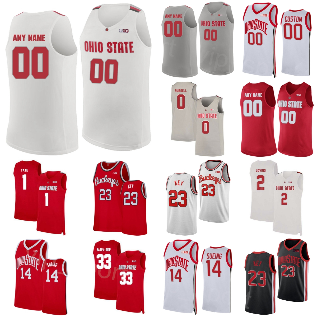 

College Ohio State Buckeyes Basketball Jersey DAngelo Russell 0 21 Evan Turner 33 Keita Bates-Diop 1 Jae'Sean Tate 2 Marc Loving Sewn On University NCAA Men Kids Women, White