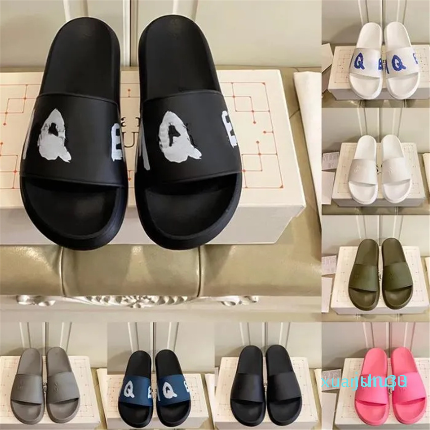 

Summer Slippers Embossed Letter Printing Designer Thick Sole Slides Soft Foam Designer Mens Womens Sliders Black White Pink Flats pantoufle Scuffs Mules, 11
