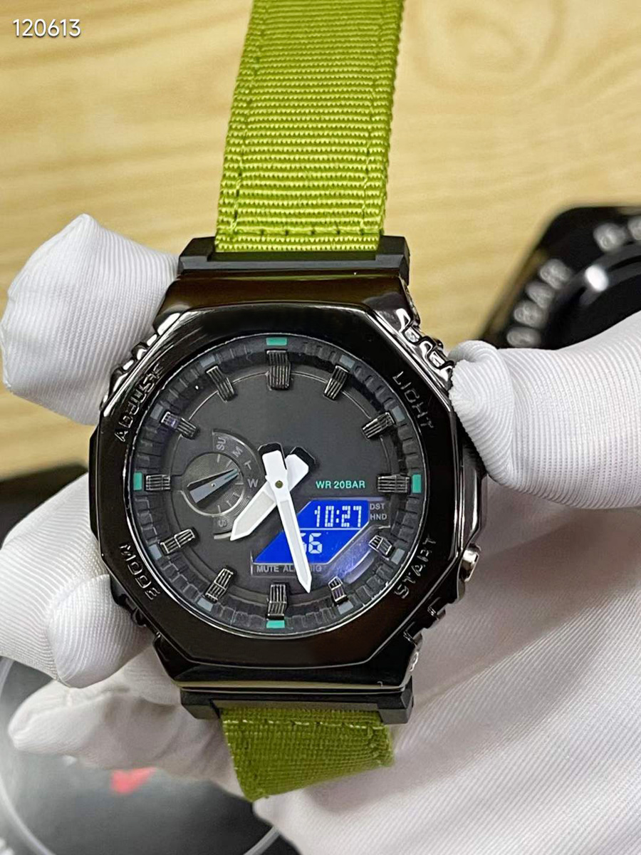 

GA Wrist Watches LED Dual Display Men's Women Ladies Full-featured Casual Sports Nylon Strap Electronic Digital Ladies Clock GM 2100 -02, A green