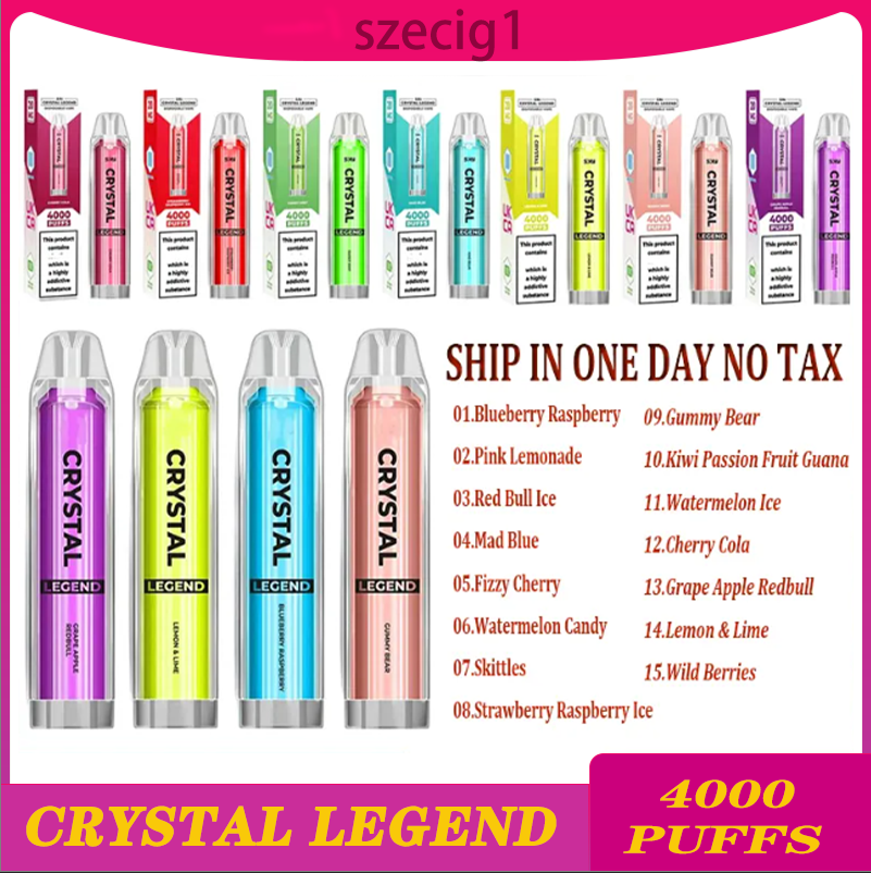 

Crystal Legend 4000 puff 4000 Disposable E Cigarettes 1350mAh Battery 2% Capacity 12ml With 4000 Puffs Extra Vape Pen 100% Quality Vapors Wholesale kit 15 Flavors