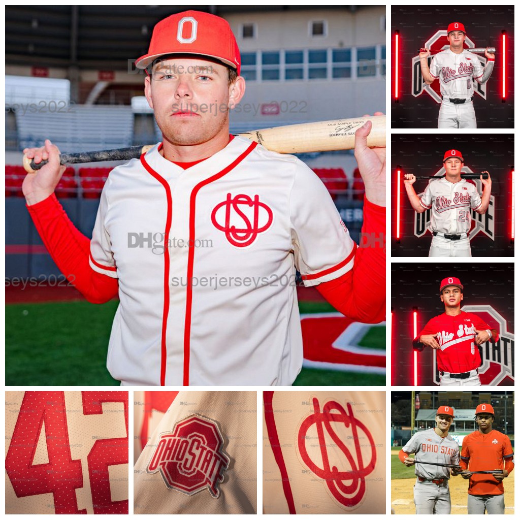 

Ohio State Buckeyes 1900s Throwback Uniforms KADE KERN TYLER PETTORINI WYATT LONCAR JOSH MCALISTER GEORGE EISENHARDT NCAA College Baseball Jersey, Red