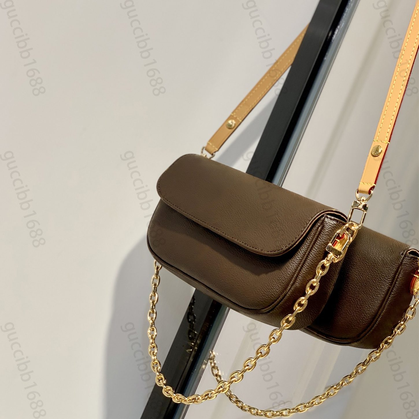 

10A Mirror Quality Designer Wallet On Chain Bag 23.5cm Ivy Pochette Handbag Womens Flower Pattern Flap Purse Small Shoulder Strap Box Bag Classic Luxury Clutch, Brown flower