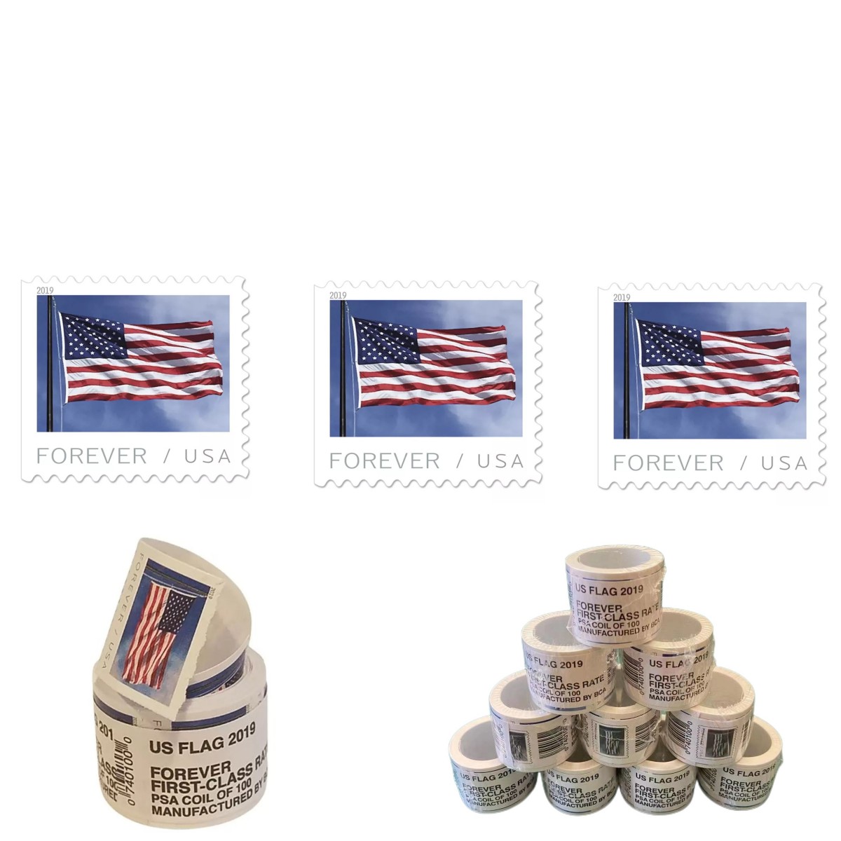 

2022 U.S. Flags Postage US Warehouse Drop Shipping Roll of 100 First Class Mailing Service Envelopes Letters Postcard Office Mail Supplies Invitations