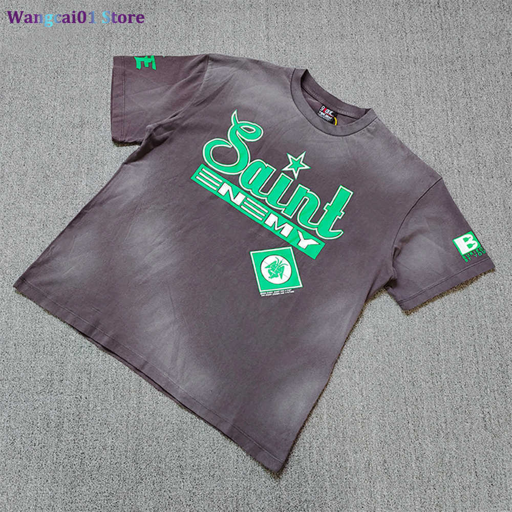 

Men' T-Shirts Men' T-Shirts Frog drift Fashion SAINT MICHAEL Vintage Retro Crack printing Oversize Loose Tee T-shirt Tops for Men 0321H23, Black