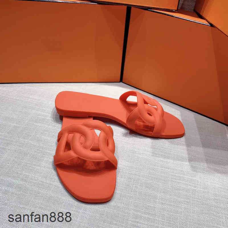 

Original Designer Hemres Slippers women Egerie sandals Summer H Beach Chain flat jelly one word sandal lady Flat silpper Luxury sli BPYB With logo 8B6Y, Color 2