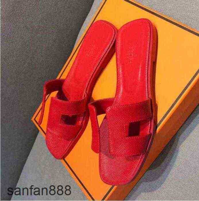 

Original Designer Hemres Slippers Genuine H 2023 Fashion Sandals Leather Women Summer luxury Flat Slides Ladies Beach Sandal Party 37BZ With logo 9FKJ, Color 9