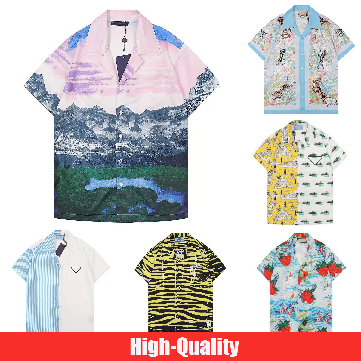 

Summer Men Pra Shirts designer Bowling Casual Printed Button Lapel Cardigan short sleeve top fashion mens shirtorange business affairs T-shirt, Customize