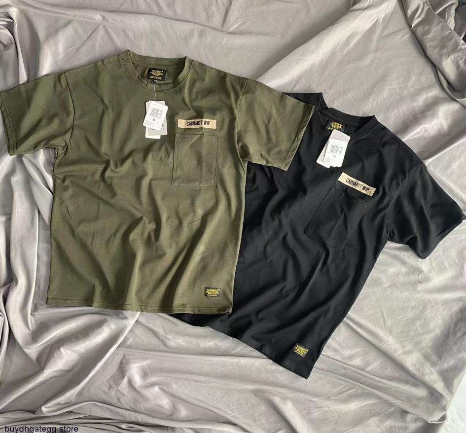 

2023 European American New Fashion Tooling Br Carhart t Shirts Wip Military Style Patch Badge Pocket Short Sleeve Loose Day Men08778773, Black
