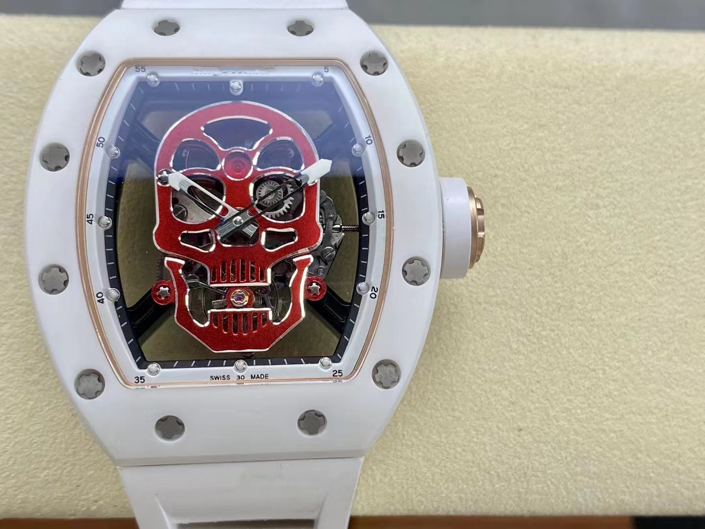 

YS RM52-01 Watch size 49.8*44.3*16.4mm with true tourbillon movement ceramic case sapphire glass mirror natural rubber strap, As shown