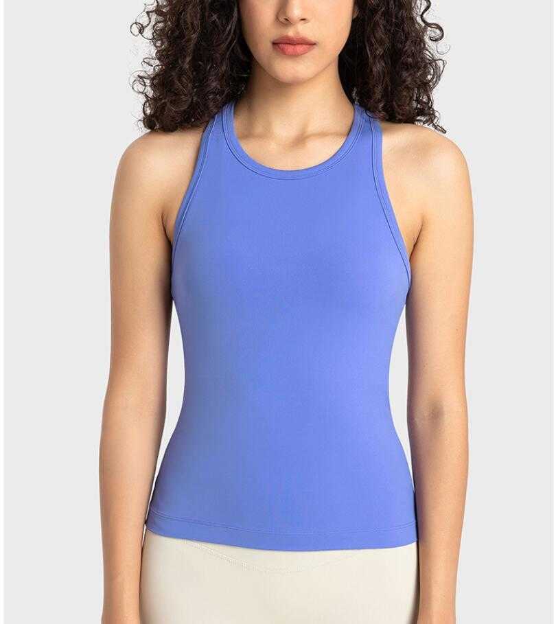 

LU-343 Slim Fit Yoga Tank Top Women's High Elastic Nude Sports Fitness Yoga Shirt Dress Breathable Running Gym Clothes, Rosybrown