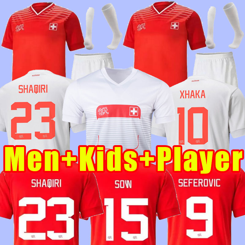 

2022 2023 Switzerland Soccer jerseys home red 22 23 suisse SHAQIRI Akanji Freuler SEFEROVIC INLER EMBOLO Away camisetas de futbol Men Kids KIT Football Shirts