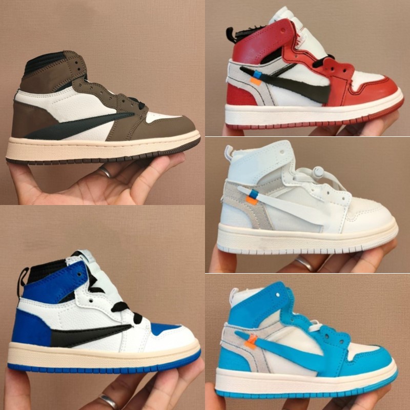 

Kids Jumpman 1s boys travis Scotts basketball 1 kid shoes toddlers Children black mid sneaker mocha designer blue trainers baby youth infants shoe 22- 35