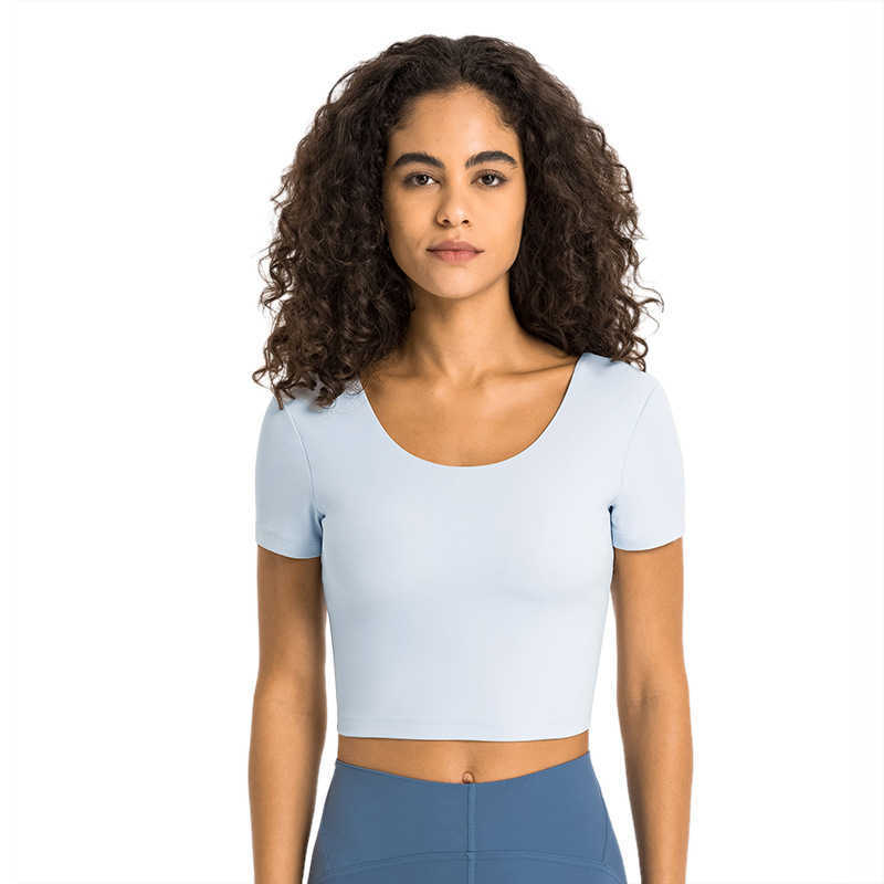 

LU-357 Pleated Back Yoga Tops with Padded Bra Sports Short Sleeve Slim Shirts Workout Fitness Gym Clothes Women, Black