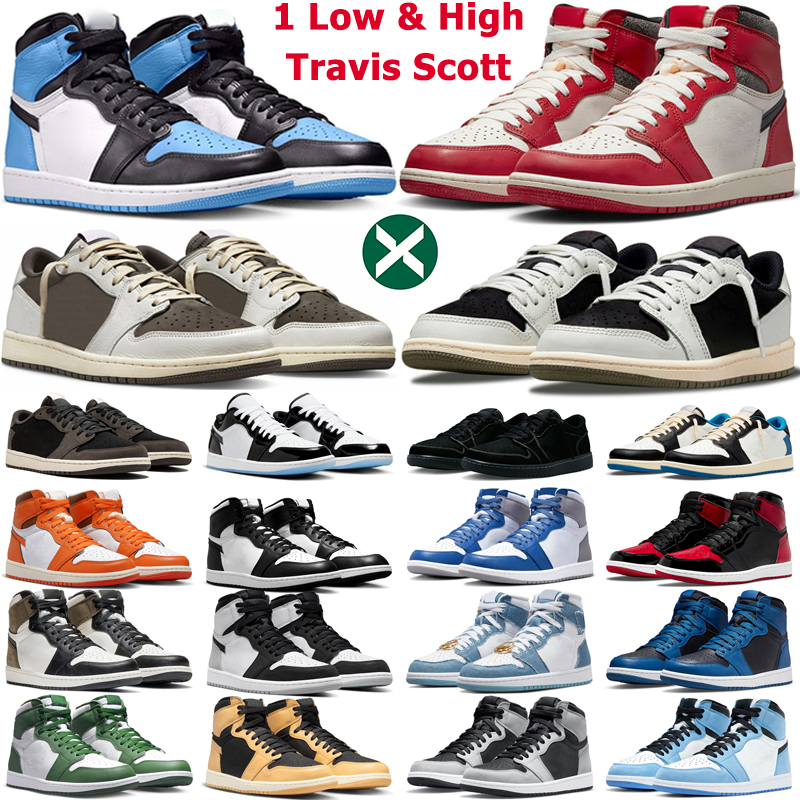 

travis scotts 1 retro basketball shoes men women 1s low Olive Black Phantom Reverse Mocha Chicago Lost and Found UNC Toe Patent Bred True Blue mens trainers sneakers