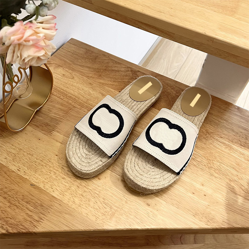 

Designer Slippers Women Straw Woven Slides Sandals Flats Fashion Beach Slippers Sandals, G1