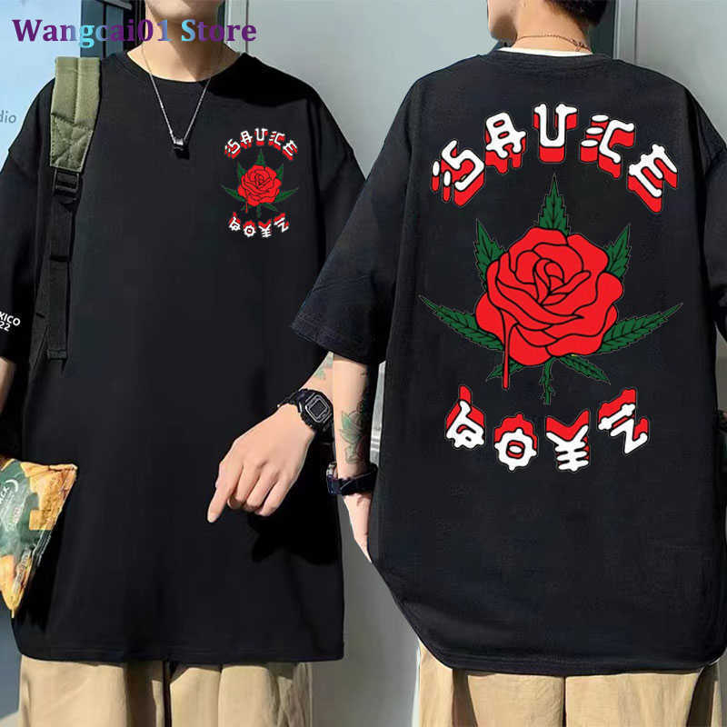 

wangcai01 Men's T-Shirts American Rapper Eladio Carrion Tshirt Men Women Sauce Boyz Music Album Print T Shirts Short Seve Rose Flower Graphics Tshirt 0321H23, Orange
