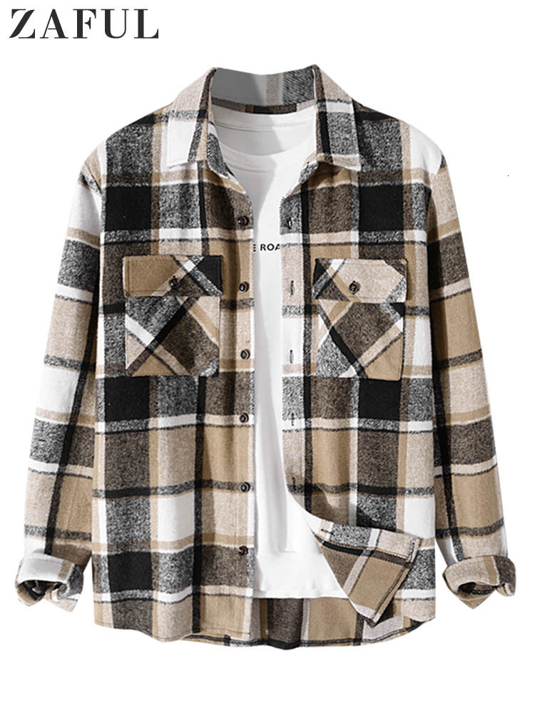 

Men's Casual Shirts Shirts for Men Flannel Long Sleeve Blouses Casual Plaid Shirts Fall Winter Shacket Streetwear Overshirt Tops with Pockets 230321, Coffee