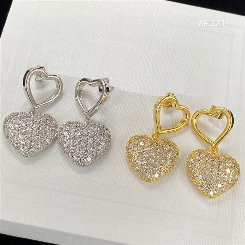 

Love Diamond Brand Studs Full Crystal Letter Earrings Ladies Rhinestone Heart Pendant Eardrops Bridal Dangler With Box Birthday