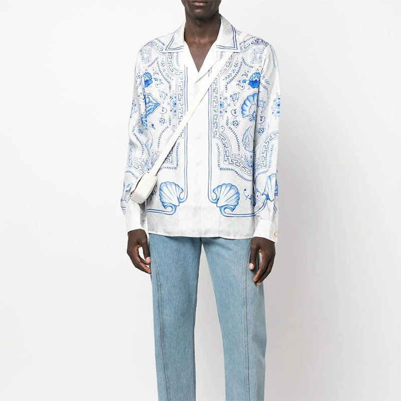 

FANGLUE CASABLANCA 23SS White Marble Swan Mens and Womens Fashion Hawaiian Long Sleeve Shirt, Customize