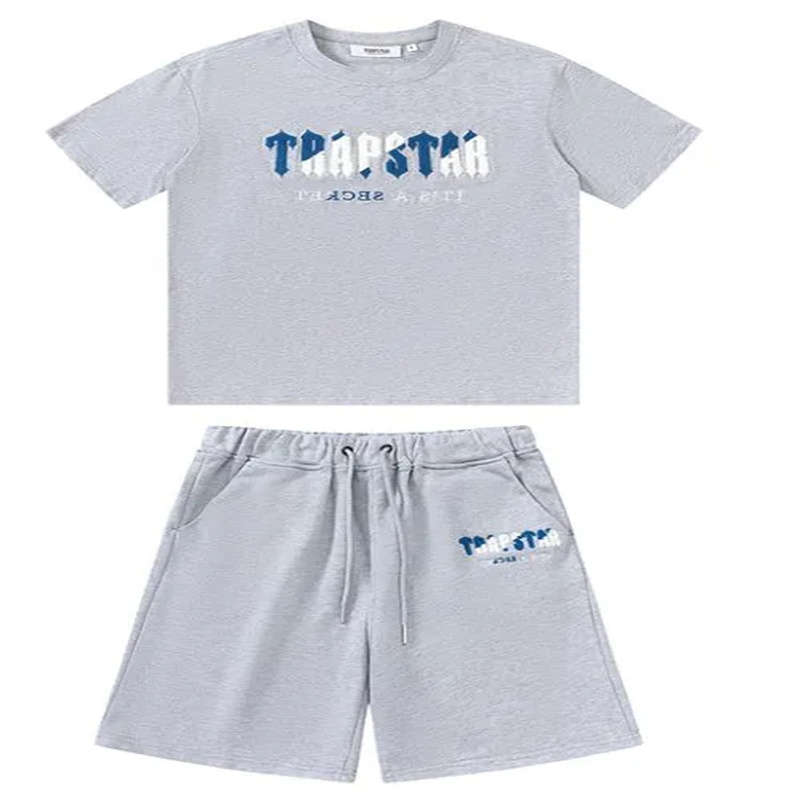 

Mens Trapstar t Shirt Short Sleeve Print Outfit Chenille Tracksuit Black Cotton London Streetwear
