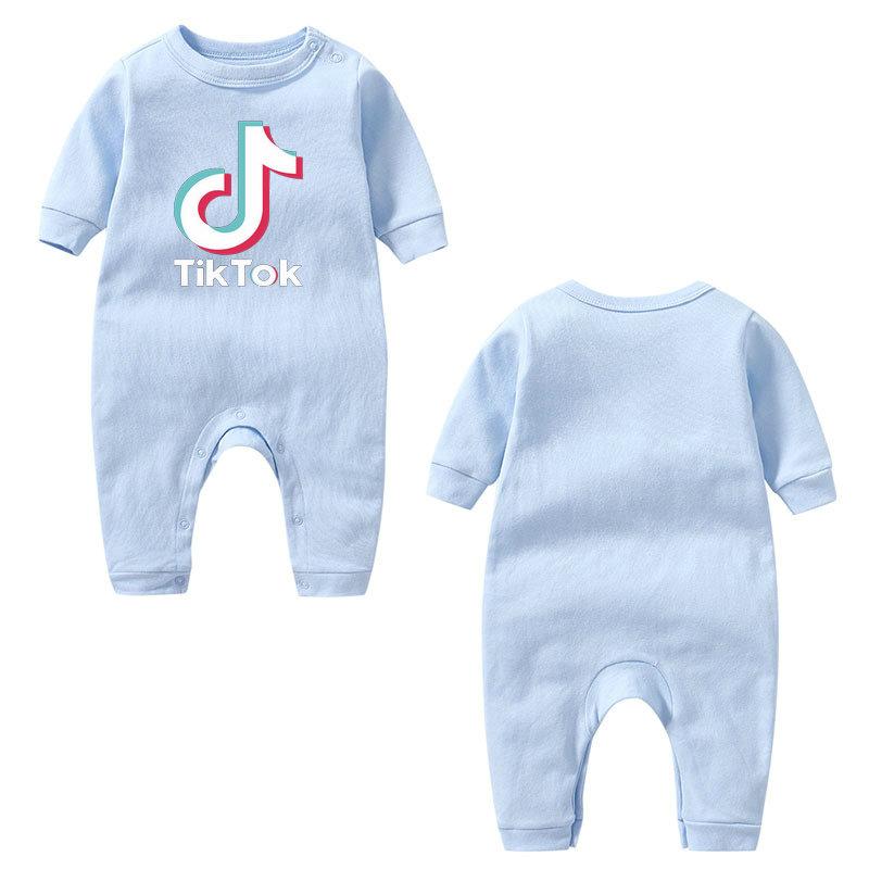 

Tik tok baby newborn romper breathable and comfortable boys girls long-sleeved jumpsuit Fashion short video children's clothing, Blue