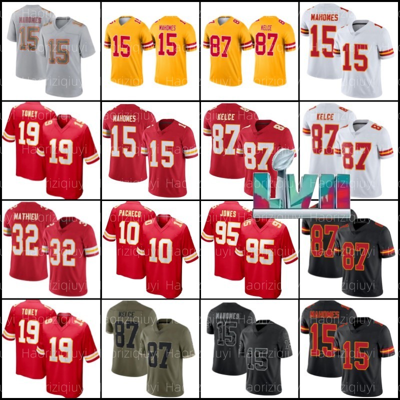 

Travis Kelce Football Jersey Patrick Mahomes Isiah Pacheco Clyde Edwards-Helaire Chris Jones Kansases City Nick Bolton Chiefes Kadarius Toney mens women youth, Youth jersey