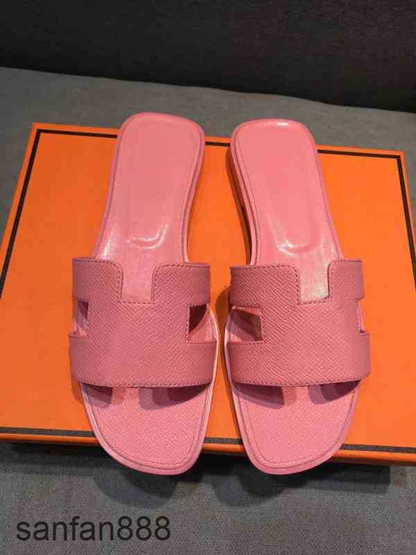 

Original Designer Hemres Slippers Genuine brand H Women Leather Sandals Fashion Summer Luxury Flat Slides Ladies Beach Sandal Party PHG2 With logo CH1D, Color4