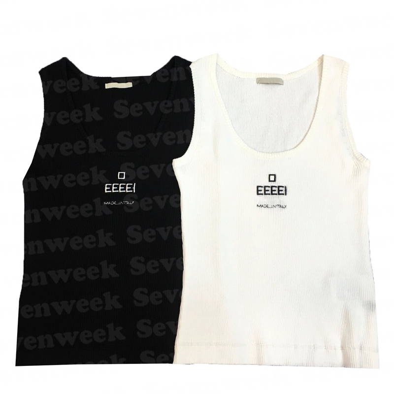 

Womens Knits Tanks Vest Tops Embroidery Letter Design T Shirts Fashion Sleeveless Camis Yoga Tees, White