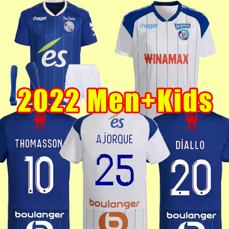 

22 23 RC Strasbourg Alsace soccer jerseys maillot de foot home blue 2022 2023 AHOLOU THOMASSON LiEnard Diallo DJIKU AJORQUE Gameiro football shirts home away third, Away+patch